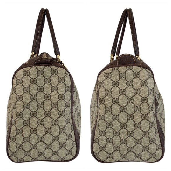 GUCCI Sherry Line GG Supreme Canvas Leather Handbag Boston Bag Brown Beige Gold - Picture 5 of 10